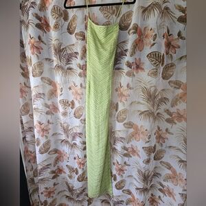 Scala Beaded Lime Green High Slit Evening Formal Dress Gown